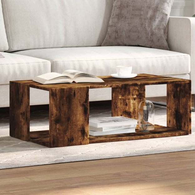 Tavolino da Salotto Rovere Fumo 89,5x48x30 cm Legno Multistrato