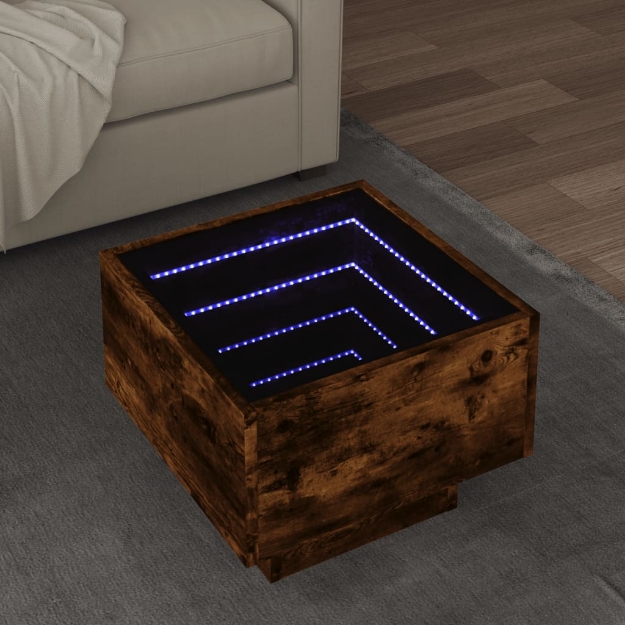 Tavolino con LED Rovere Fumo 40x40x30 cm in Legno Multistrato