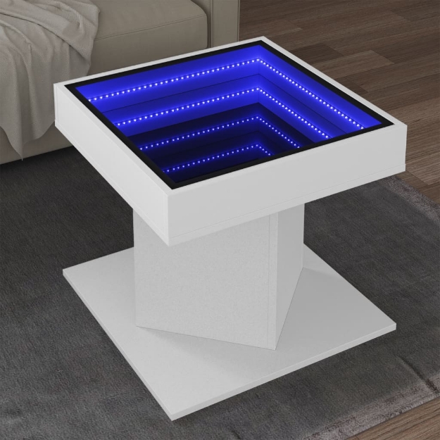 Tavolino Salotto con LED Bianco 50x50x45 cm Legno Multistrato