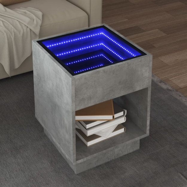 Tavolino da Salotto con LED Infinity Grigio Cemento 40x40x50 cm