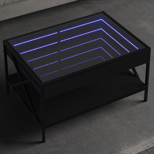 Tavolino da Salotto con LED Infinity Nero 70x50x38 cm