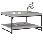 Tavolino Grigio Sonoma 80x80x45 cm in Legno Multistrato e Ferro