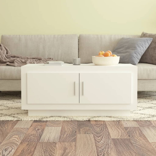 Tavolino da Salotto Bianco 102x50x45 cm in Legno Multistrato