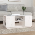 Tavolino da Salotto Bianco 90x49x40,5 cm Legno Massello di Pino