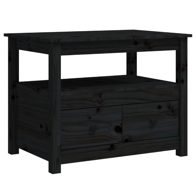 Tavolino da Salotto Nero 71x49x55cm in Legno Massello di Pino