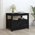 Tavolino da Salotto Nero 71x49x55cm in Legno Massello di Pino