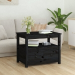 Tavolino da Salotto Nero 71x49x55cm in Legno Massello di Pino