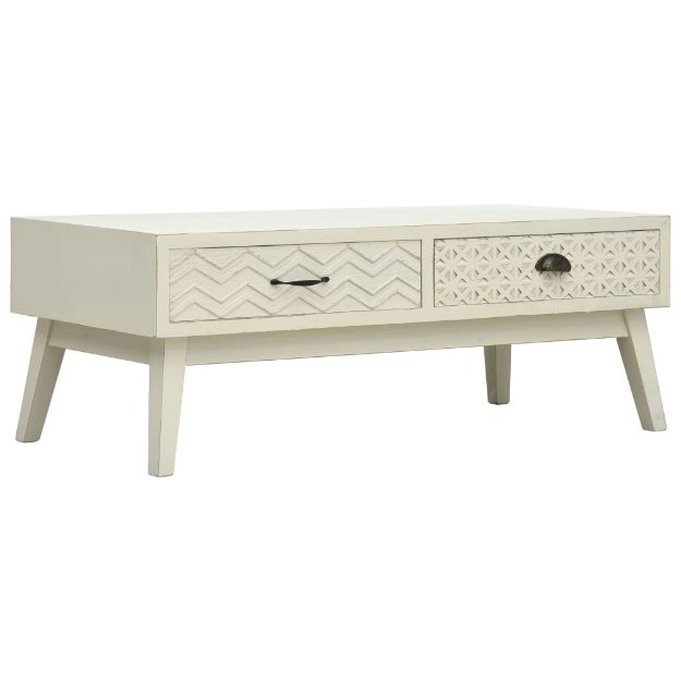 Tavolino Salotto 2 Cassetti Intagliati Grigio 110x50x40cm Legno