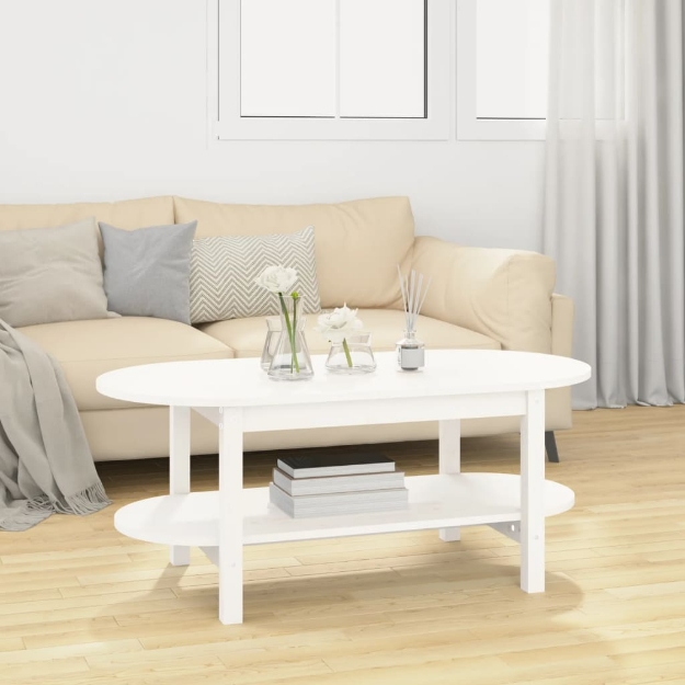 Tavolino da Salotto Bianco 110x55x45 cm Legno Massello di Pino