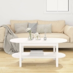 Tavolino da Salotto Bianco 110x55x45 cm Legno Massello di Pino