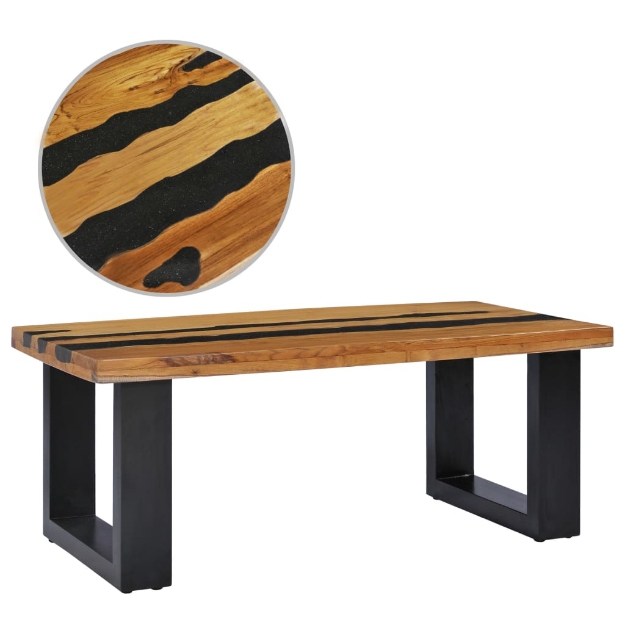 Tavolino da Salotto 100x50x40 cm Massello Teak e Pietra Lavica