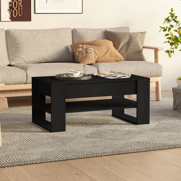 Tavolino da Salotto Nero 102x55x45 cm in Legno Multistrato