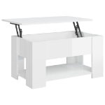 Tavolino Salotto Bianco Lucido 79x49x41 cm in Legno Multistrato