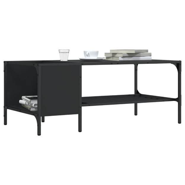 Tavolino Salotto con Ripiano Nero 100x51x40cm Legno Multistrato