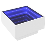 Tavolino Salotto con LED Bianco 50x50x30 cm Legno Multistrato