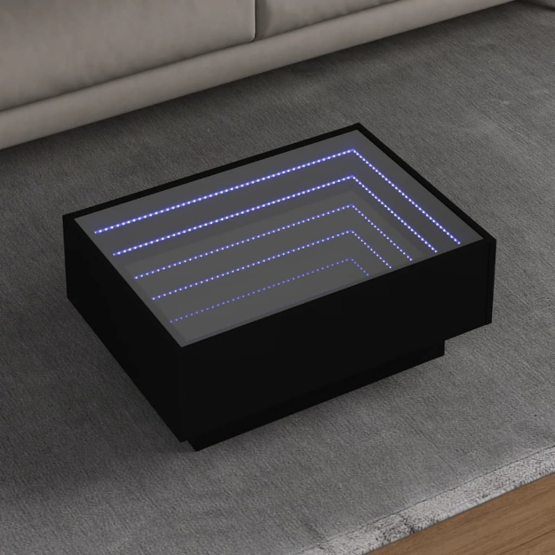 Tavolino Salotto con LED Nero 70x50x30 cm Legno Multistrato