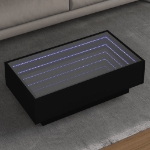 Tavolino Salotto con LED Nero 90x50x30 cm Legno Multistrato