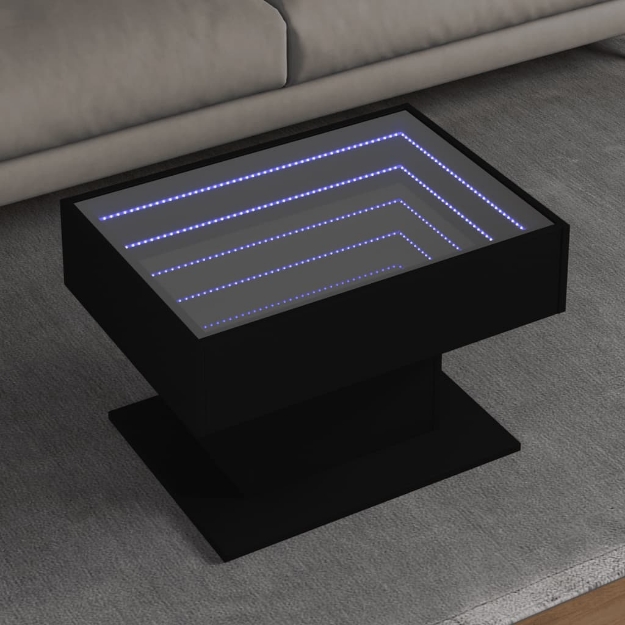 Tavolino Salotto con LED Nero 70x50x45 cm Legno Multistrato