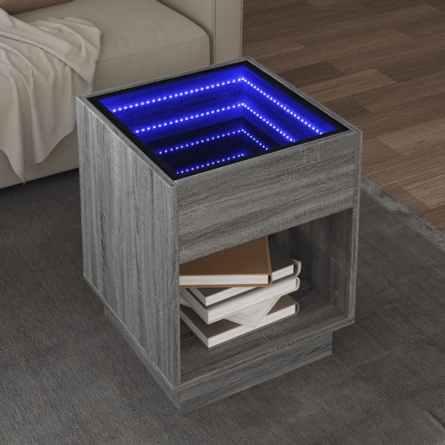 Tavolino da Salotto con LED Infinity Grigio Sonoma 40x40x50 cm