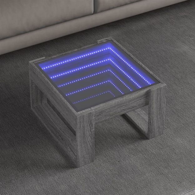 Tavolino da Salotto con LED Infinity Grigio Sonoma 50x53x30 cm