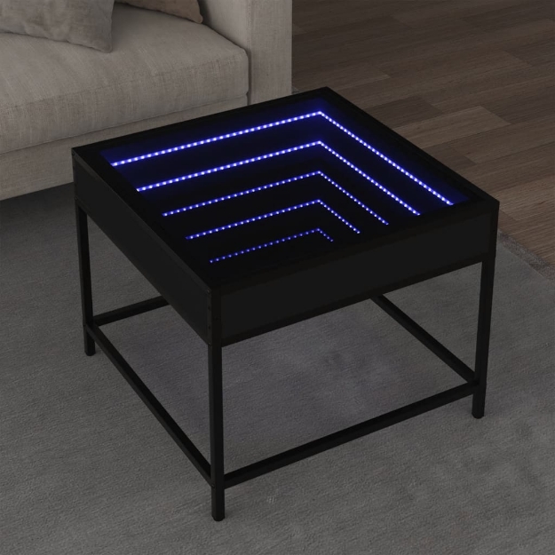 Tavolino da Salotto con LED Infinity Nero 50x50x41 cm