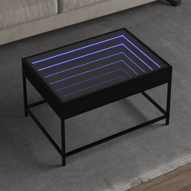 Tavolino da Salotto con LED Infinity Nero 70x50x41 cm