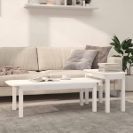 Set Tavolini da Salotto 2 pz Bianco in Legno Massello di Pino