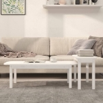 Set Tavolini da Salotto 2 pz Bianco in Legno Massello di Pino