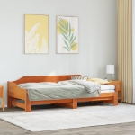 Divano con Letto Estraibile Marrone Cera 80x200cm Massello Pino