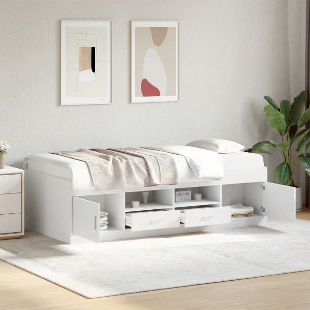 Divano Letto con Cassetti senza Materasso Bianco 75x190 cm