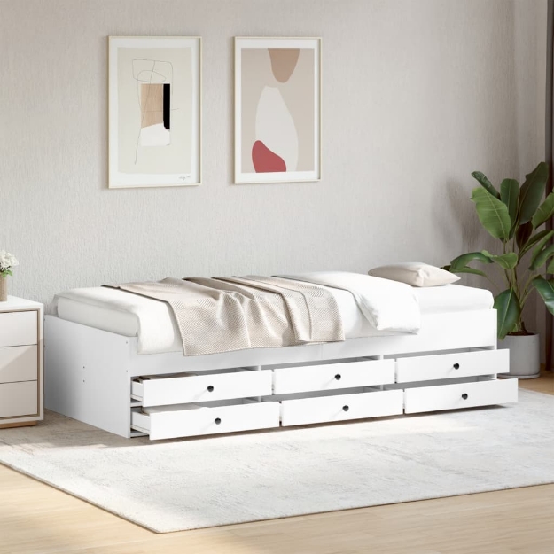 Divano Letto con Cassetti senza Materasso Bianco 75x190 cm