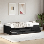 Divano Letto con Cassetti senza Materasso Nero 100x200 cm