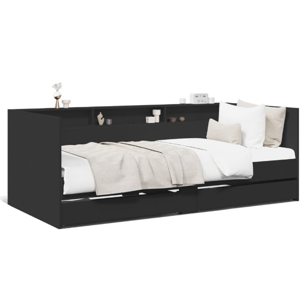 Divano Letto con Cassetti senza Materasso Nero 75x190 cm