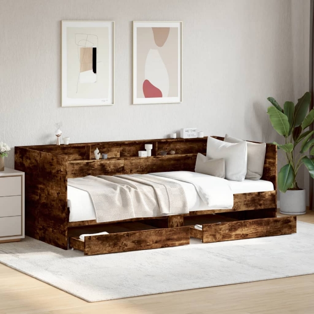 Divano Letto con Cassetti senza Materasso Rovere Fumo 75x190 cm