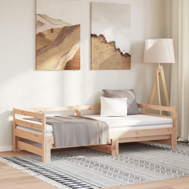 Divano Letto con Letto Estraibile 80x200cm Legno Massello Pino