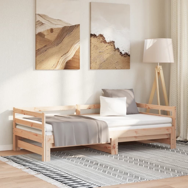 Divano Letto con Letto Estraibile 90x190 cm Legno Massello Pino