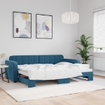 Divano Letto con Letto Estraibile Blu 80x200 cm in Velluto