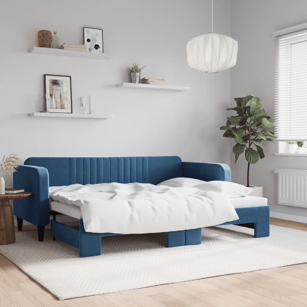 Divano Letto con Letto Estraibile Blu 80x200 cm in Velluto