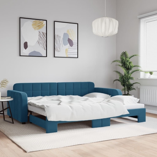 Divano Letto con Letto Estraibile Blu 90x200 cm in Velluto