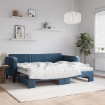 Divano Letto con Letto Estraibile Blu 90x200 cm in Velluto