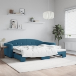 Divano Letto con Letto Estraibile Blu 90x200 cm in Velluto