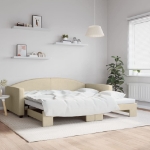 Divano Letto con Letto Estraibile Crema 100x200 cm in Tessuto