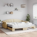 Divano Letto con Letto Estraibile Crema 100x200 cm in Tessuto