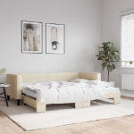 Divano Letto con Letto Estraibile Crema 80x200 cm Tessuto