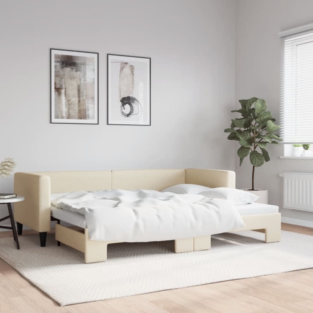 Divano Letto con Letto Estraibile Crema 80x200 cm Tessuto