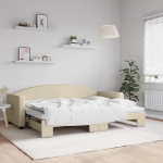 Divano Letto con Letto Estraibile Crema 80x200 cm Tessuto