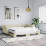 Divano Letto con Letto Estraibile Crema 90x200 cm in Similpelle