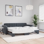 Divano Letto con Letto Estraibile Grigio Scuro 80x200cm Velluto