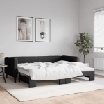 Divano Letto con Letto Estraibile Nero 90x200 cm in Tessuto