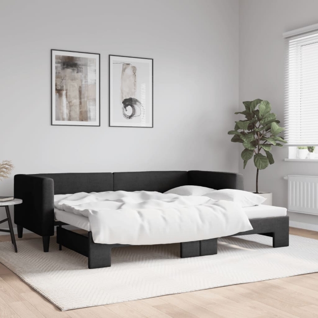 Divano Letto con Letto Estraibile Nero 90x200 cm in Tessuto